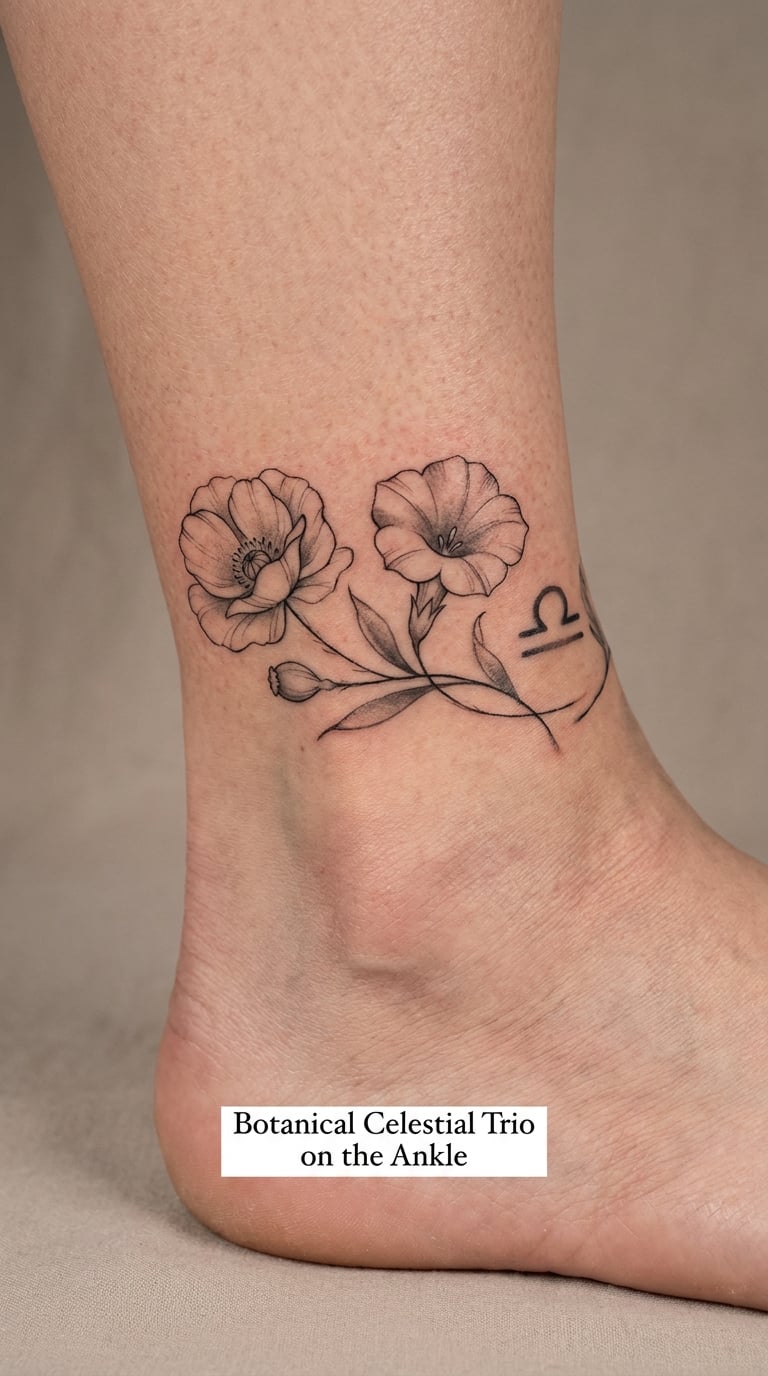 Botanical Celestial Trio on the Ankle