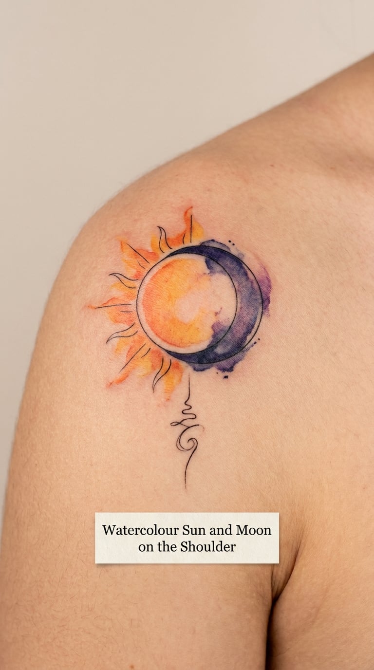 Watercolour Sun and Moon on the Shoulder
