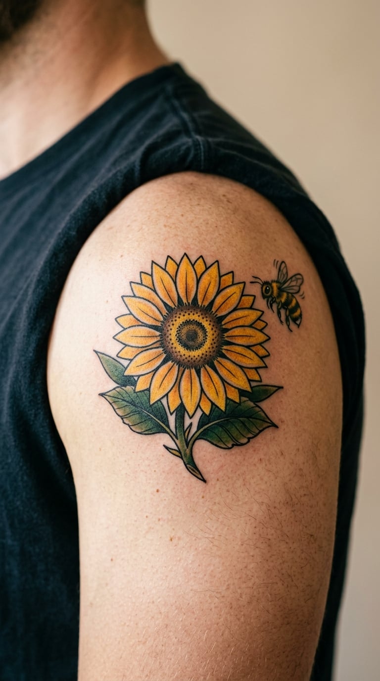 Sunflower and Bee on the Front of the Shoulder Cap