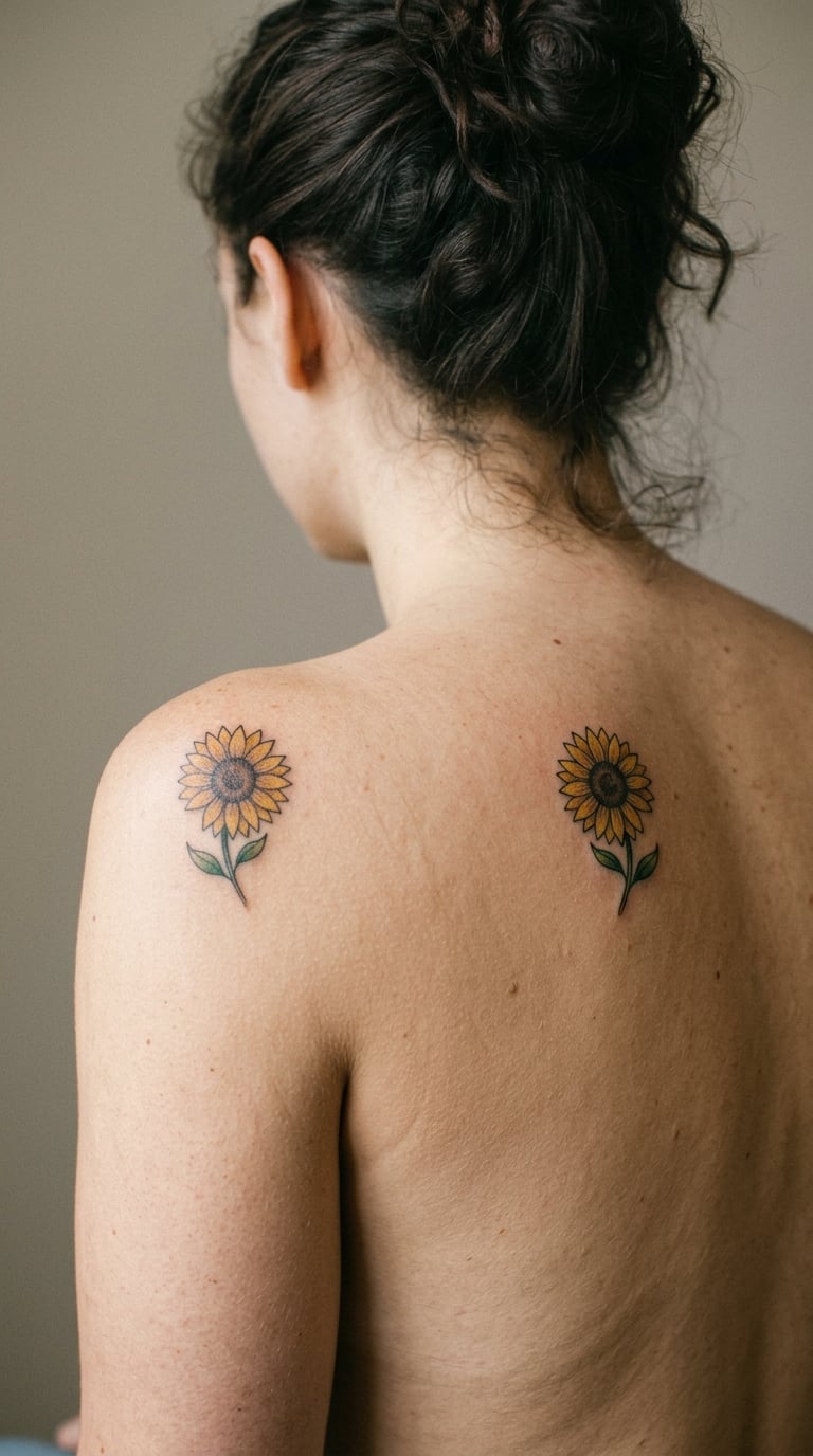 Matching Small Sunflowers on Both Shoulder Caps