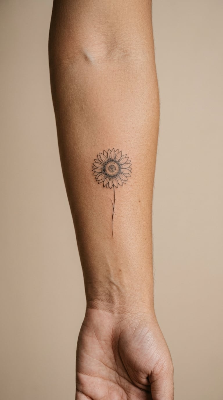 Fine-Line Single Sunflower on the Inner Forearm