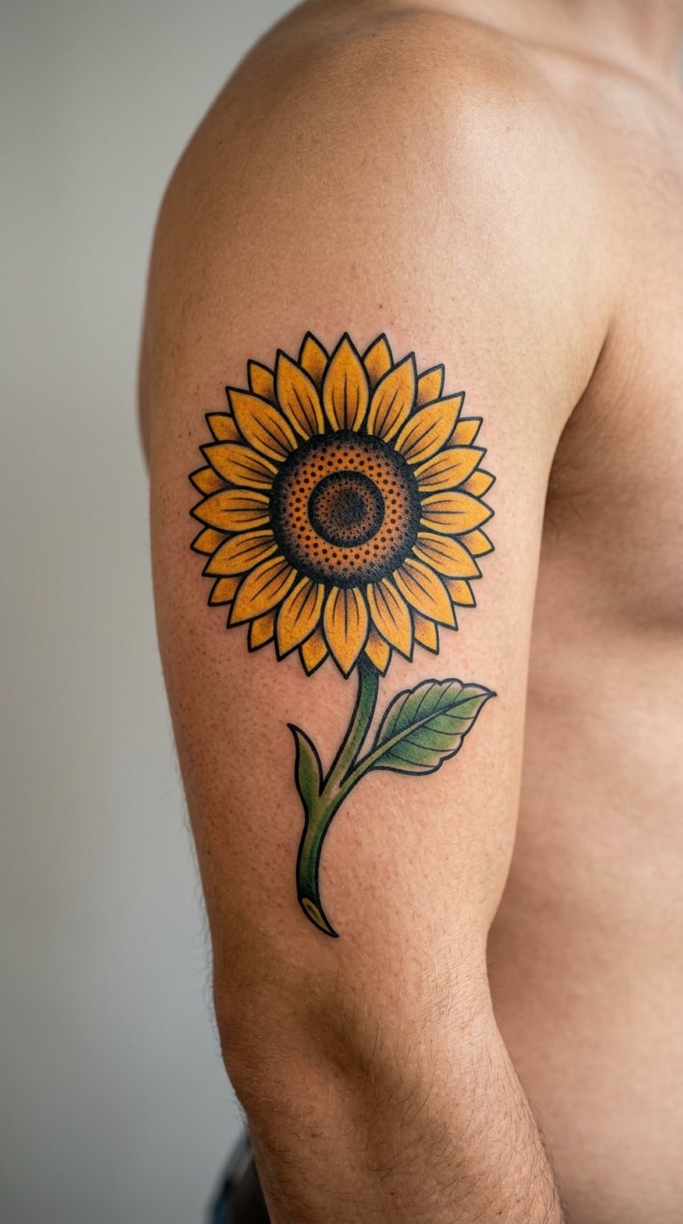 Traditional American Sunflower on the Upper Arm