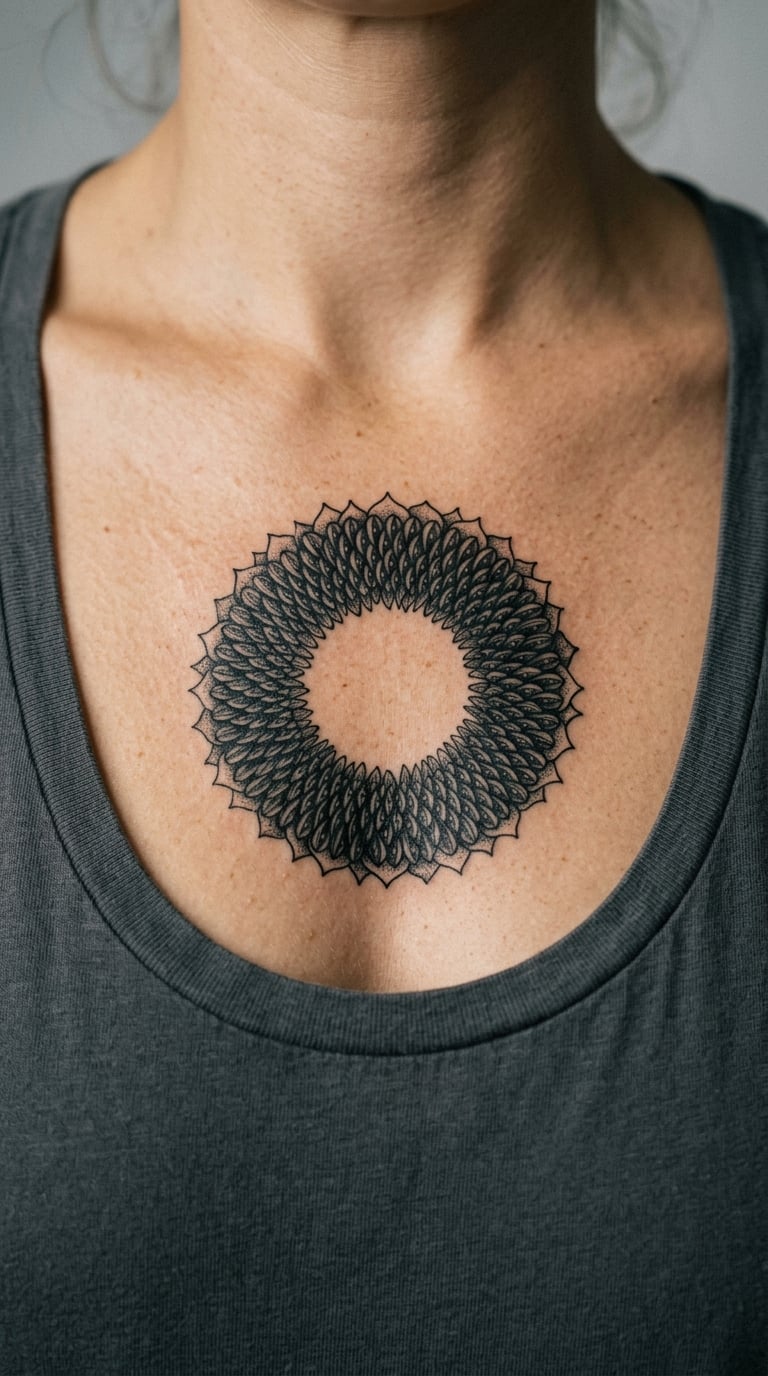 Seed-Head Halo Sunflower on the Sternum