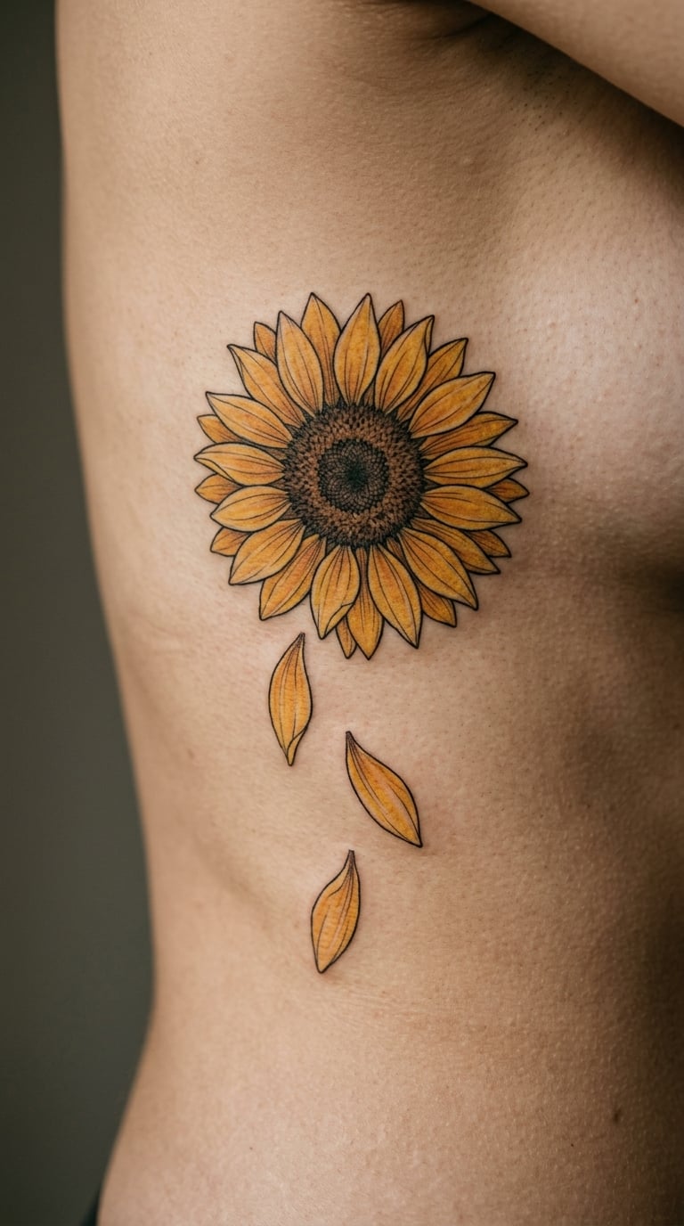 Realistic Sunflower With Falling Petals on the Rib