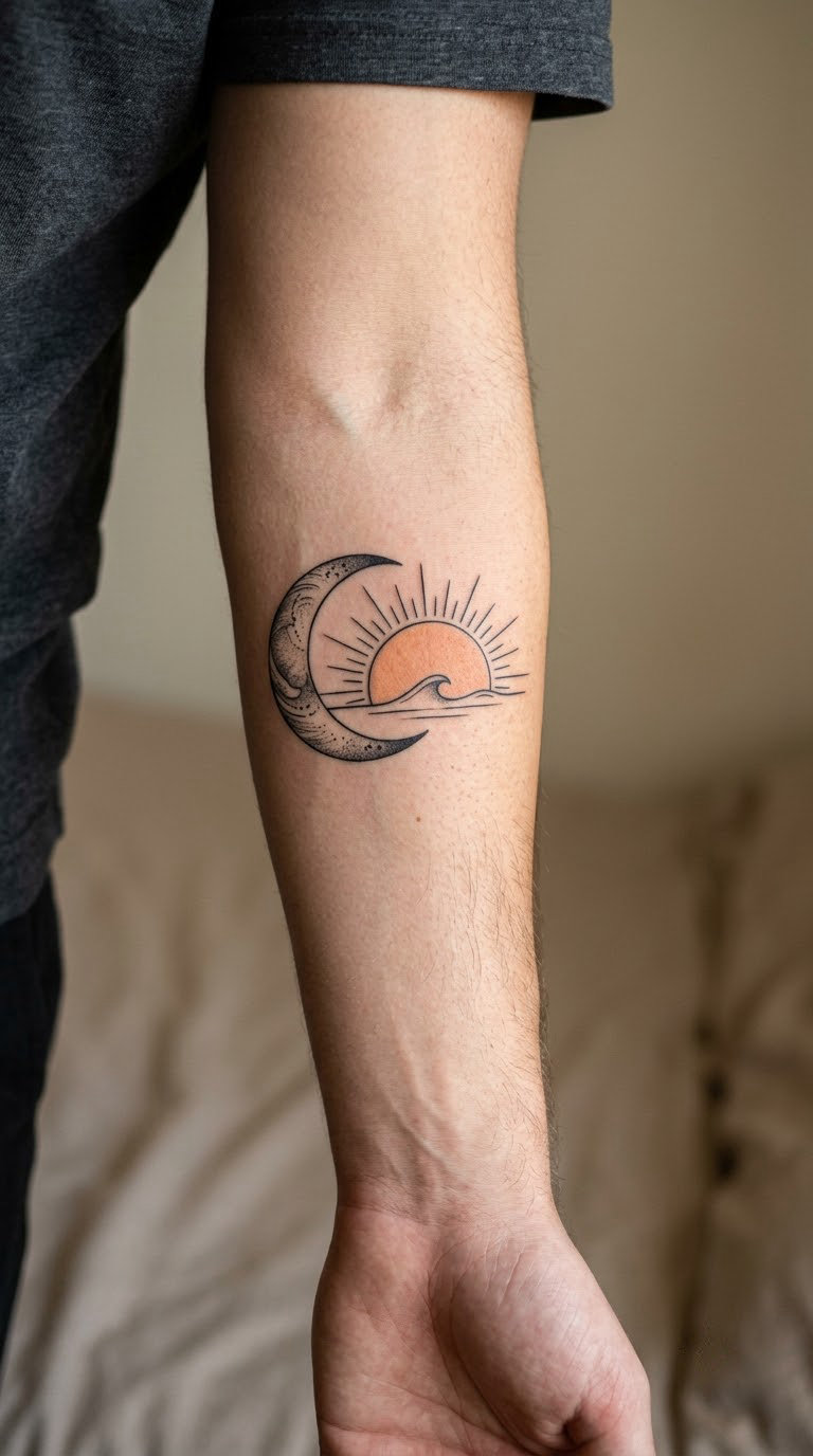 Sunrise Behind a Crescent Moon