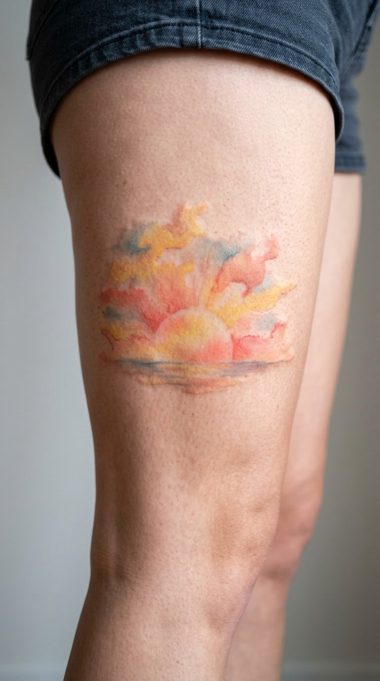 Watercolour Sunrise With Ink-Like Edges
