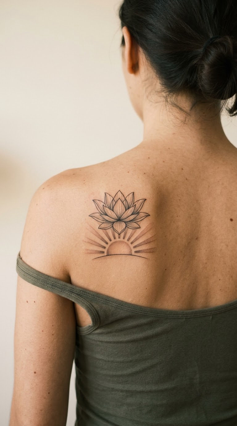 Lotus Emerging From the Rising Sun