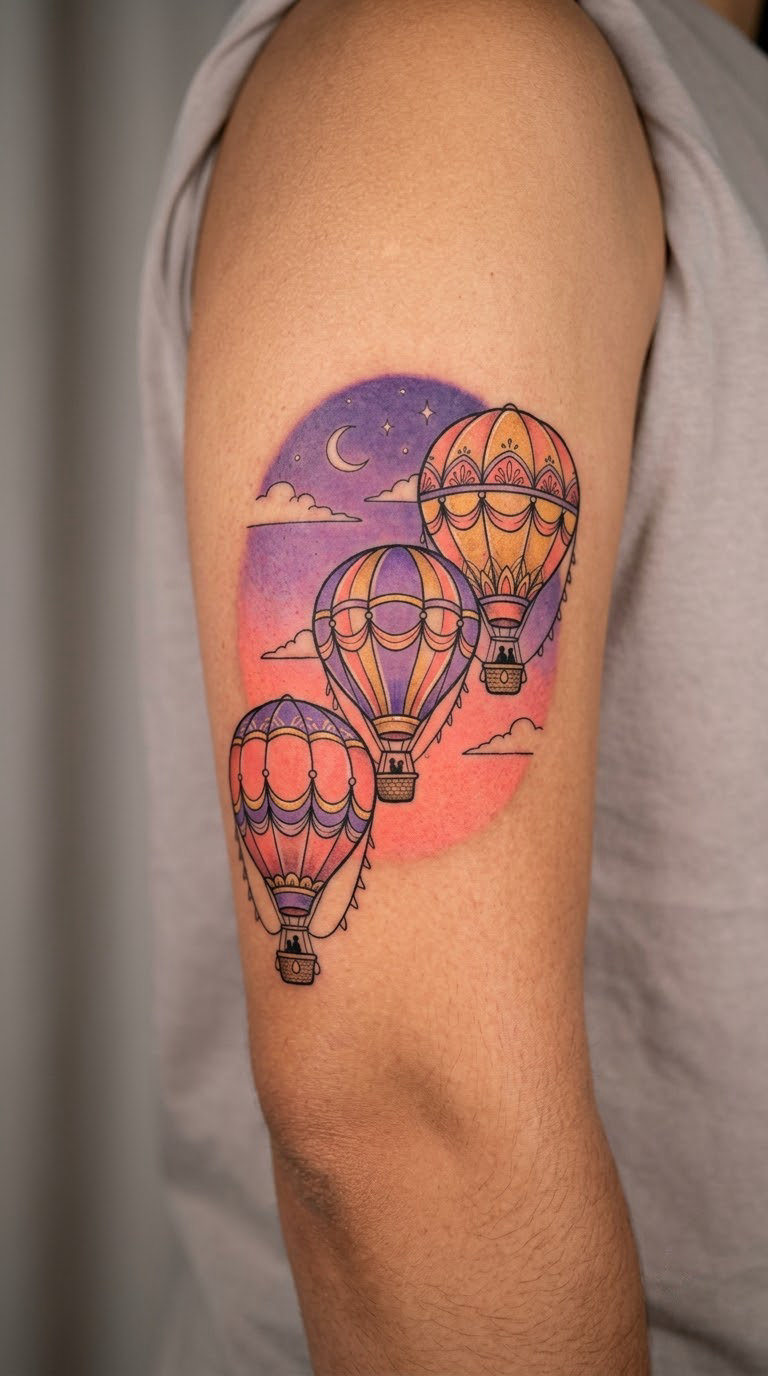 Hot Air Balloons Crossing a Violet Sky