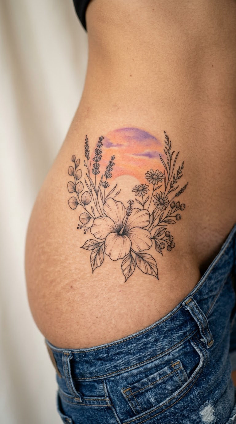 Flowers Blooming Beneath a Color Gradient Sky
