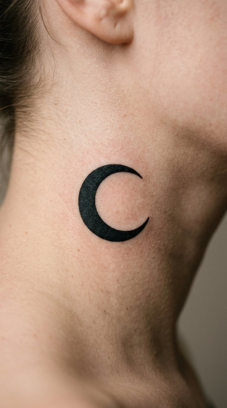 Blackwork Crescent Moon on the Neck