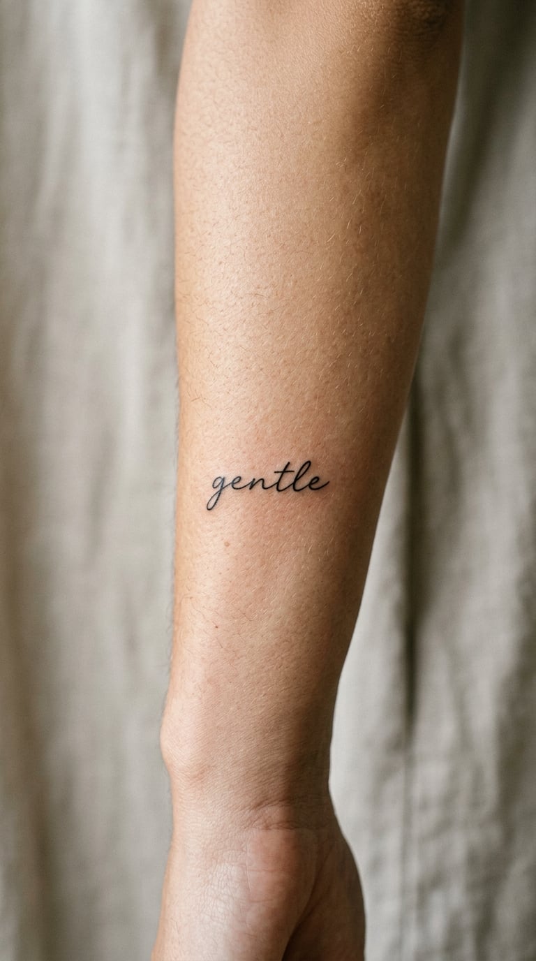 One-Word Calm Tattoo on the Forearm