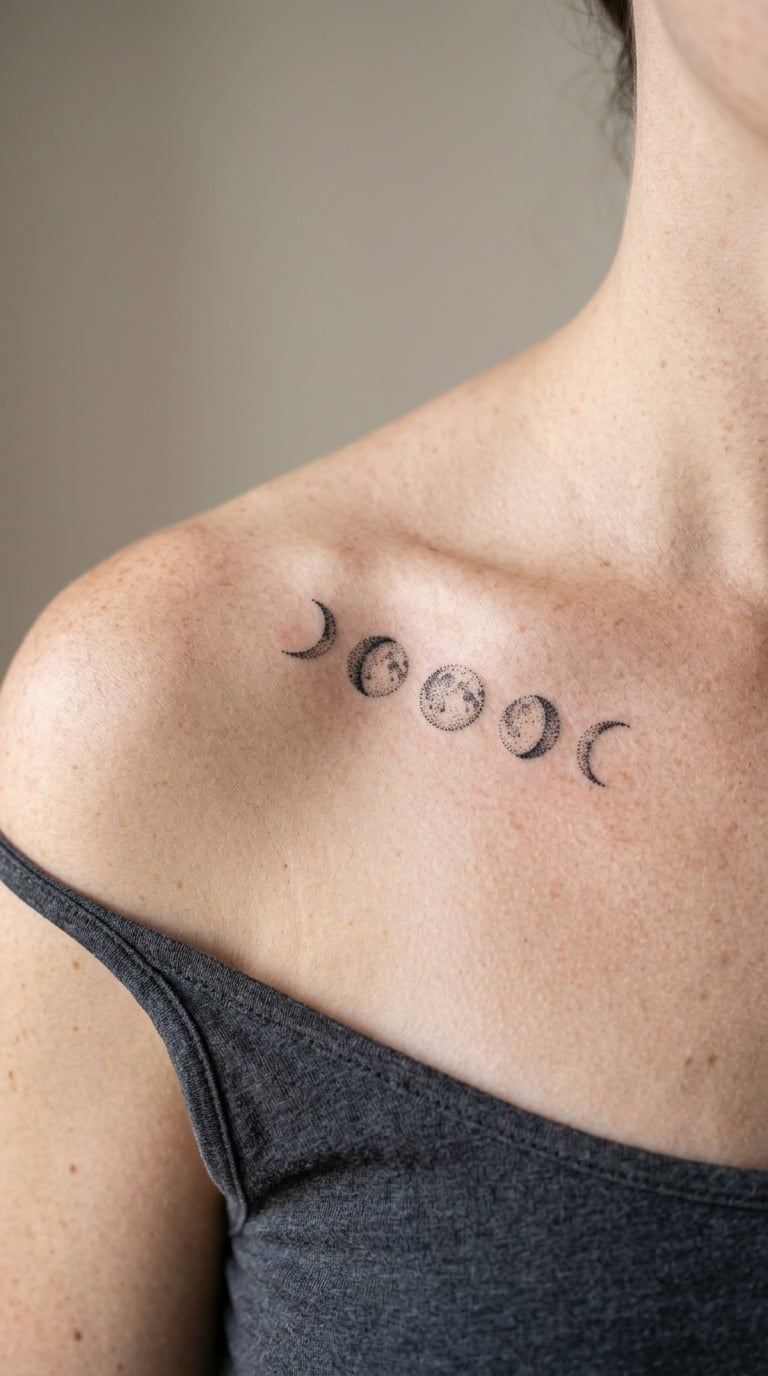 Dotwork Moon Phases on the Collarbone