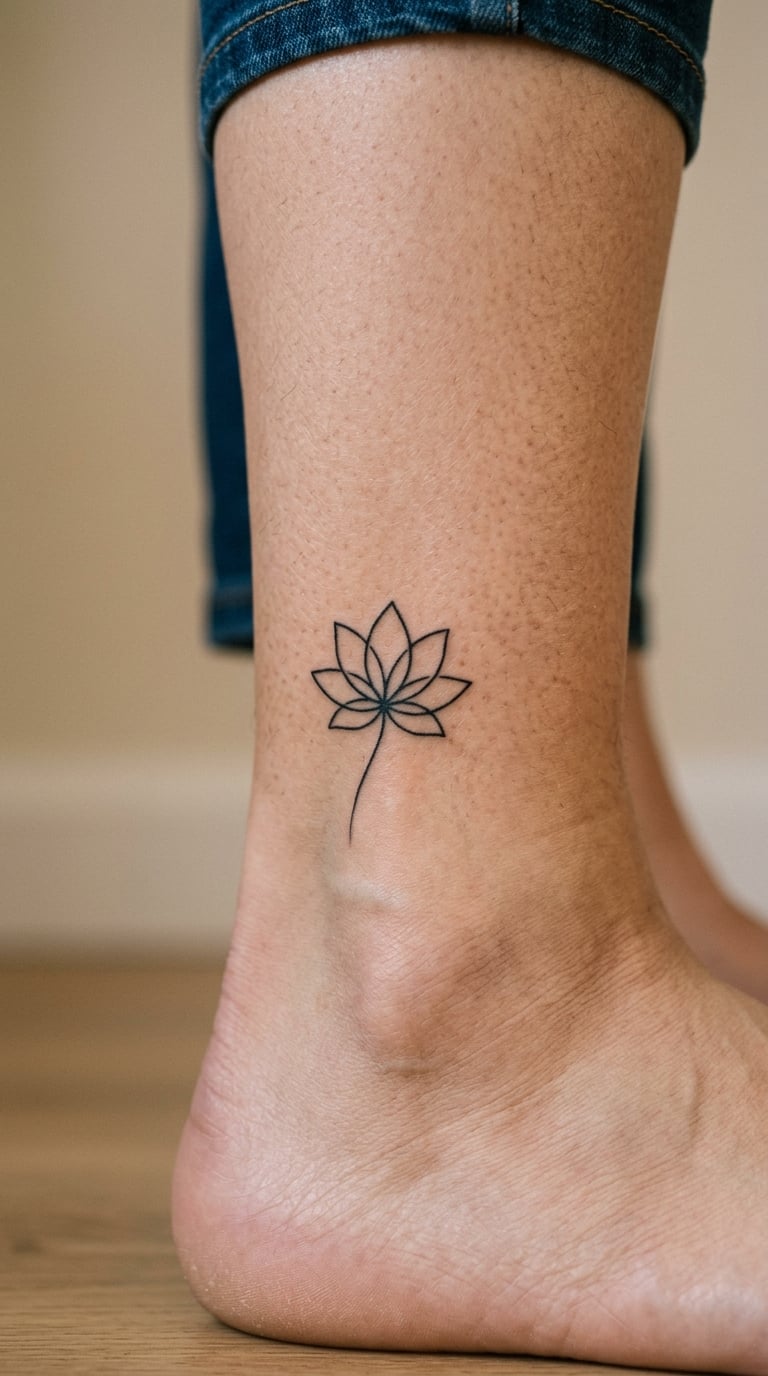 Tiny Lotus Linework on the Ankle