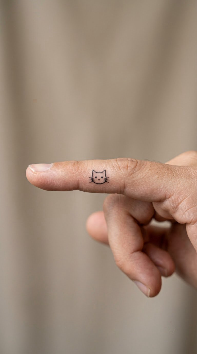 Cat with a Small Heart on the Finger