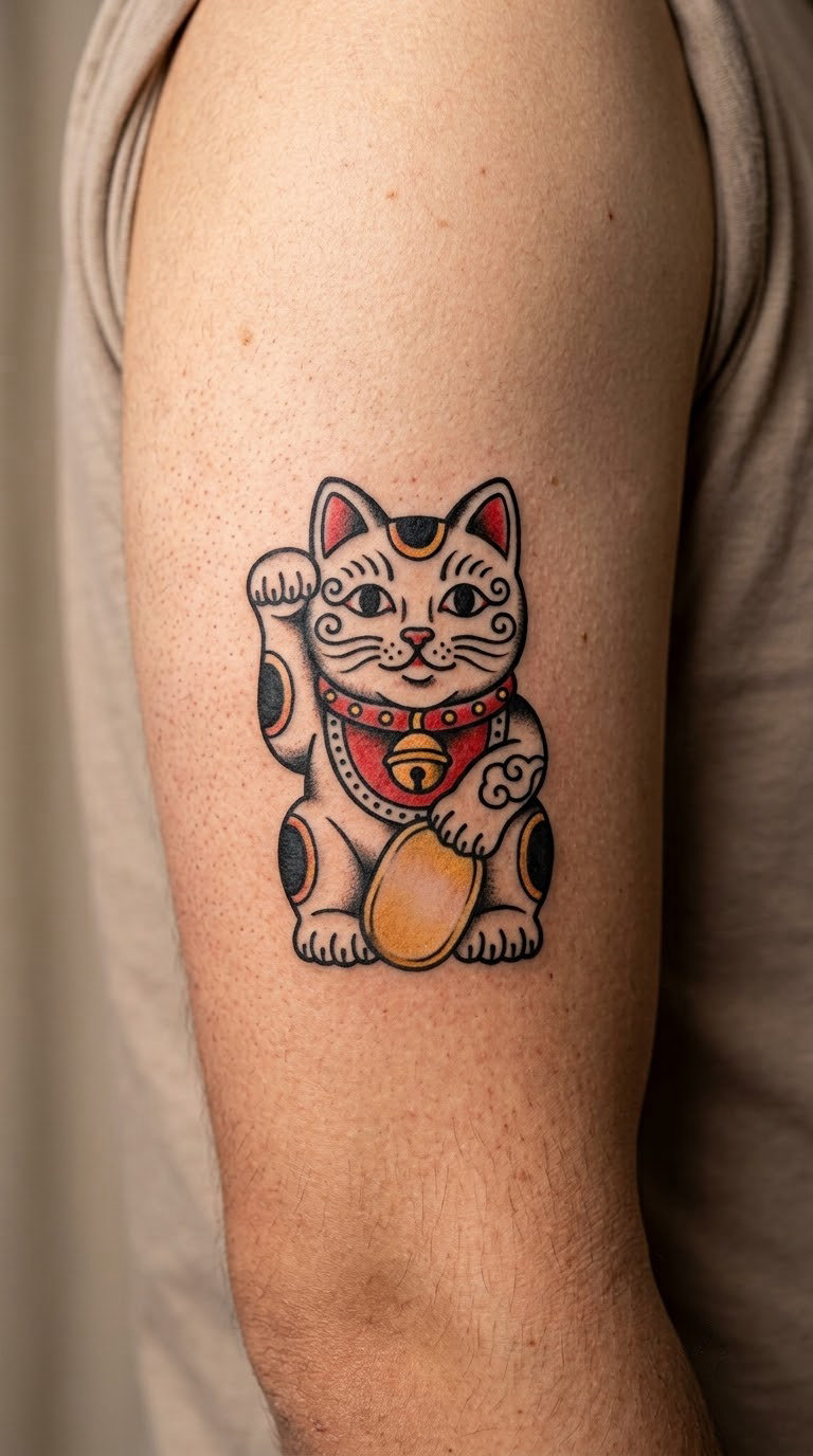 Traditional Lucky Cat with a Collar