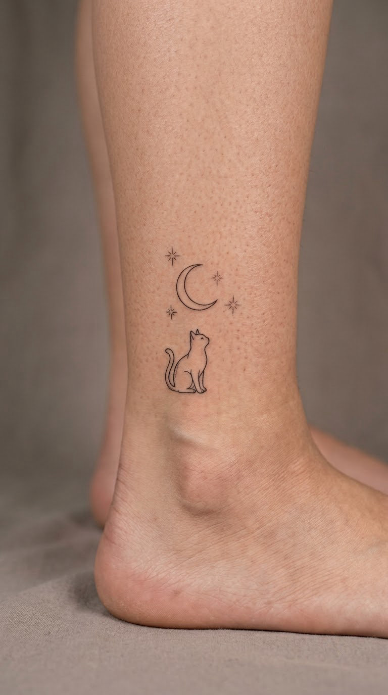 Cat and Moon on the Ankle