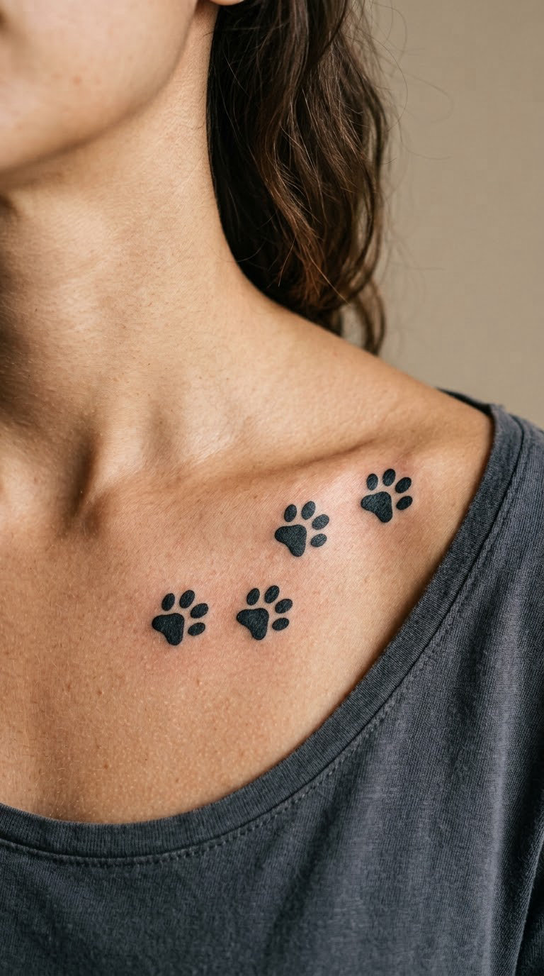 Paw Print Trail Across the Collarbone