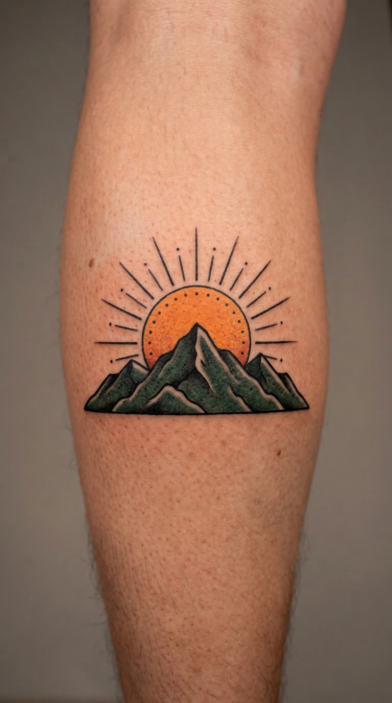 Traditional-Style Sun Over Peaks