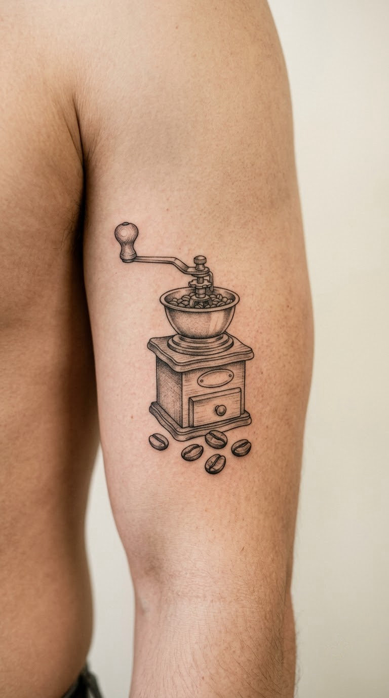 Hand Coffee Grinder With Coffee Beans