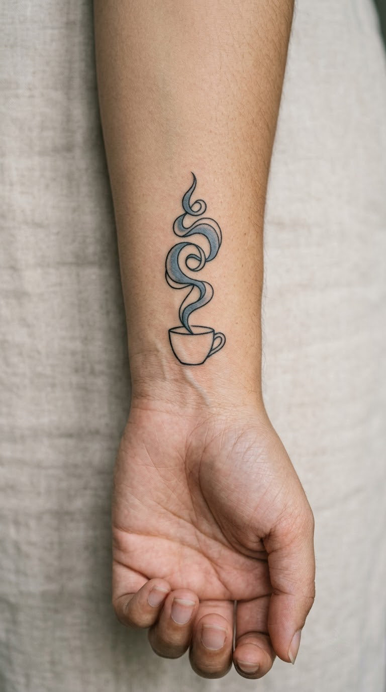 Blue-Grey Steam Spiralling From a Cup