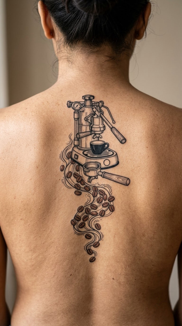 Espresso Machine With Flowing Bean Pattern