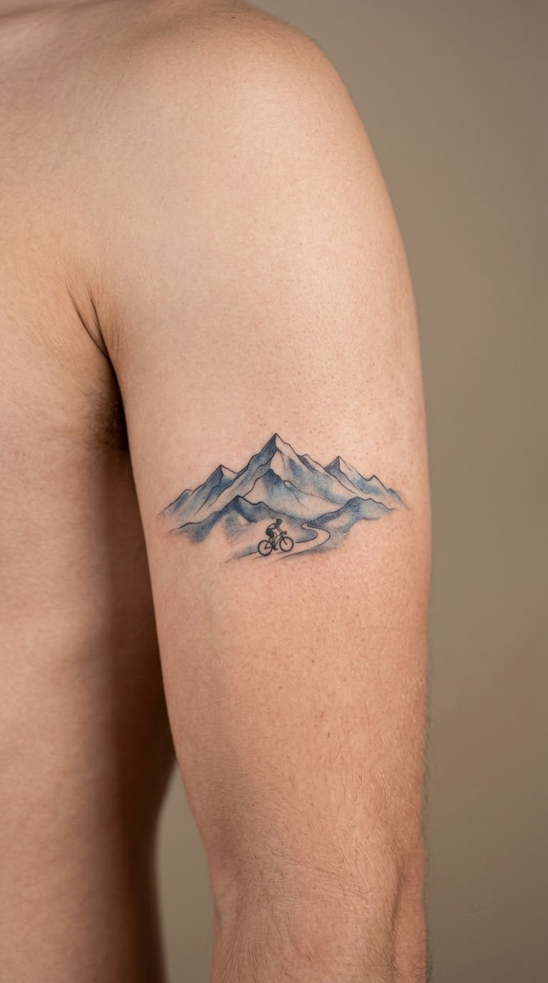 Watercolour Mountain Range and Bike