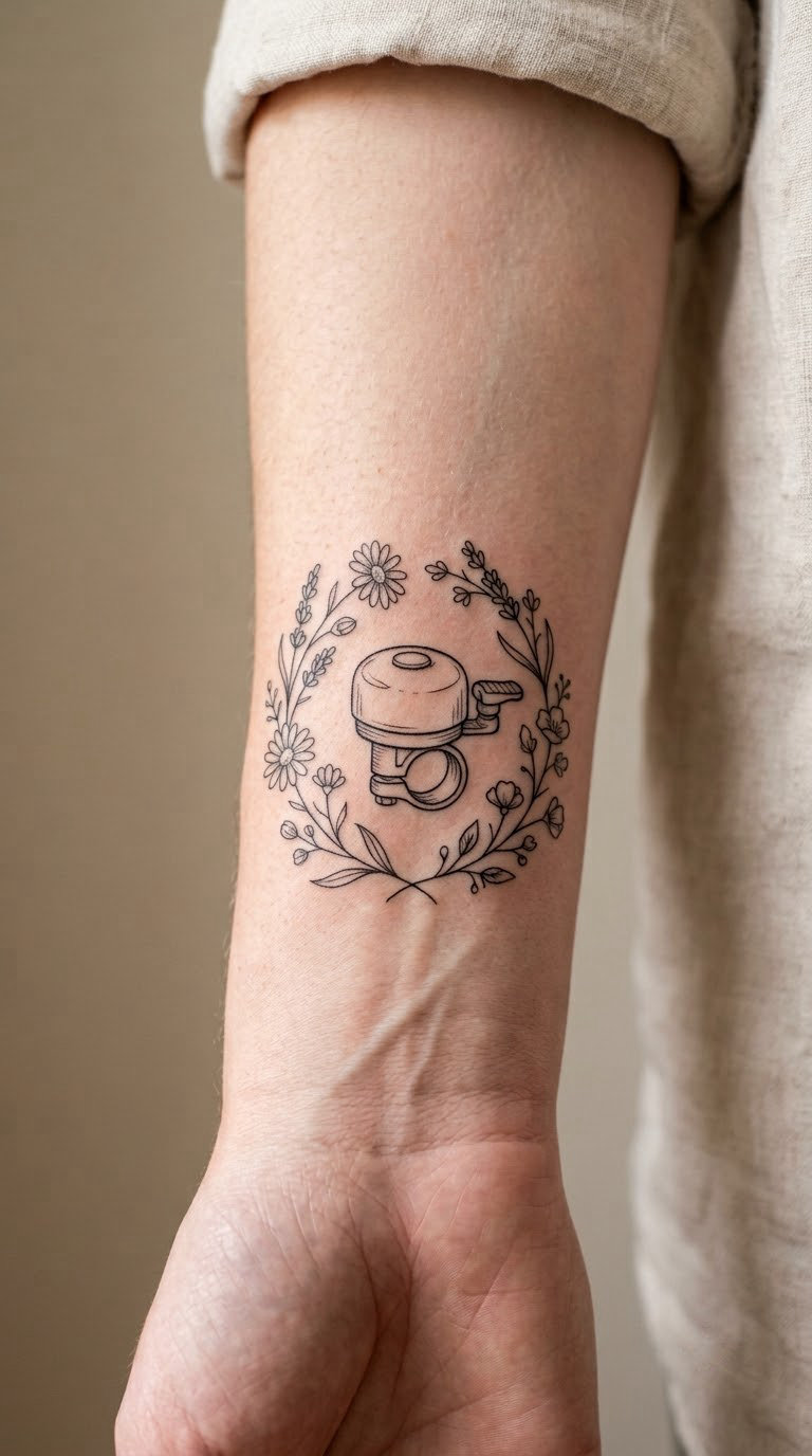 Bicycle Bell and Wildflower Line Art