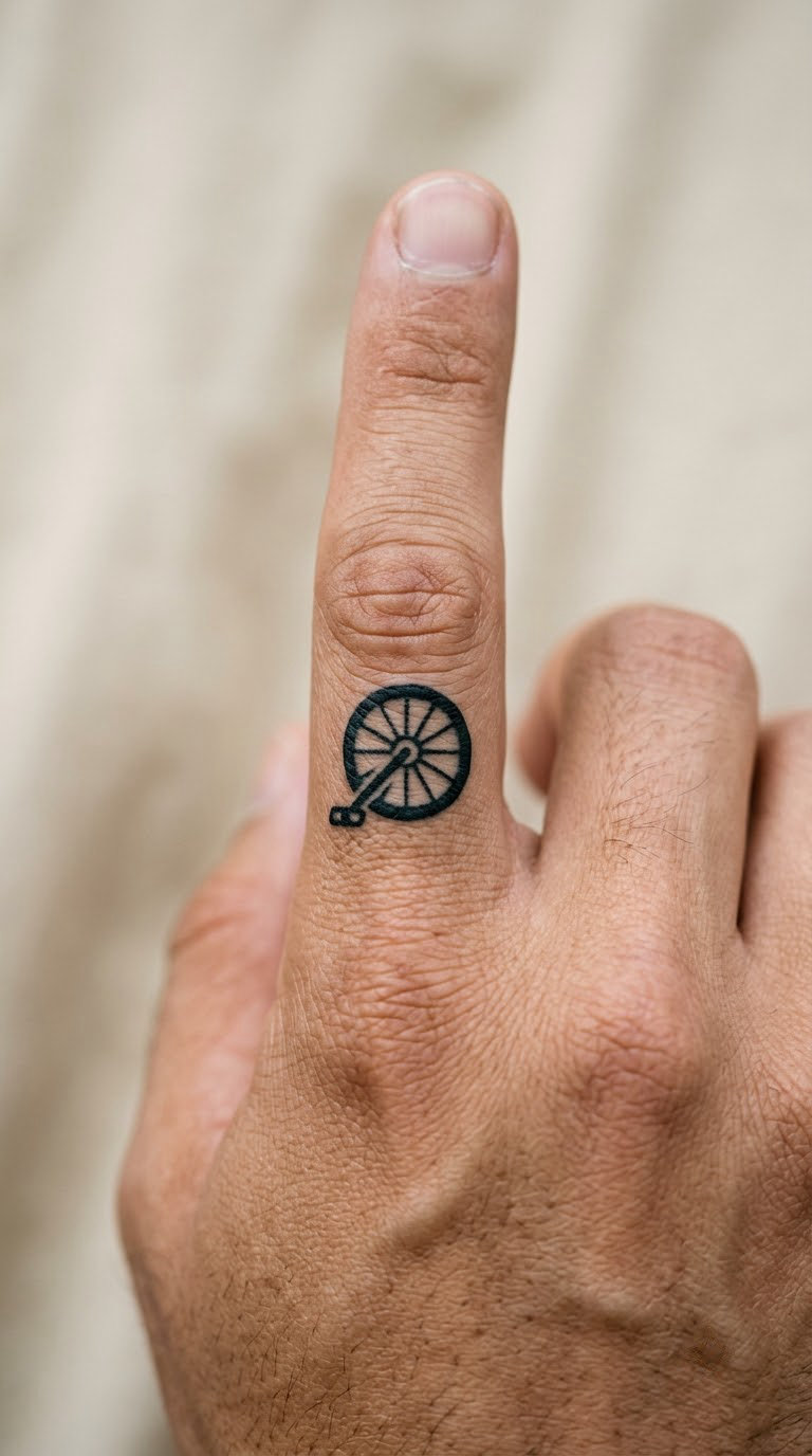 Small Pedal and Spoke Symbol on the Finger