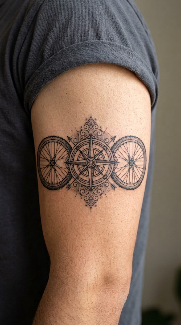 Compass Rose with Bicycle Wheels