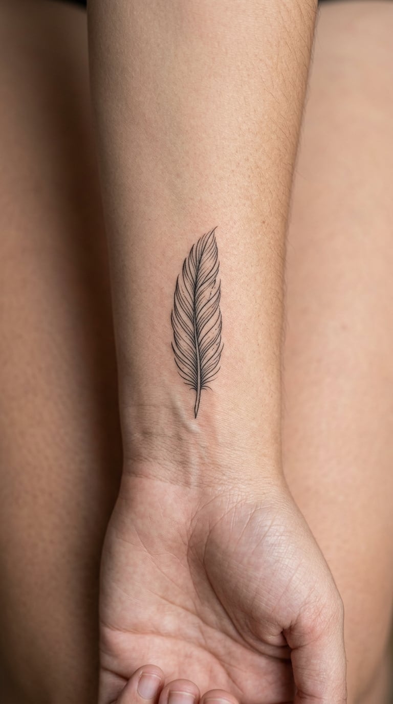 One Fine-Line Feather on the Inner Wrist