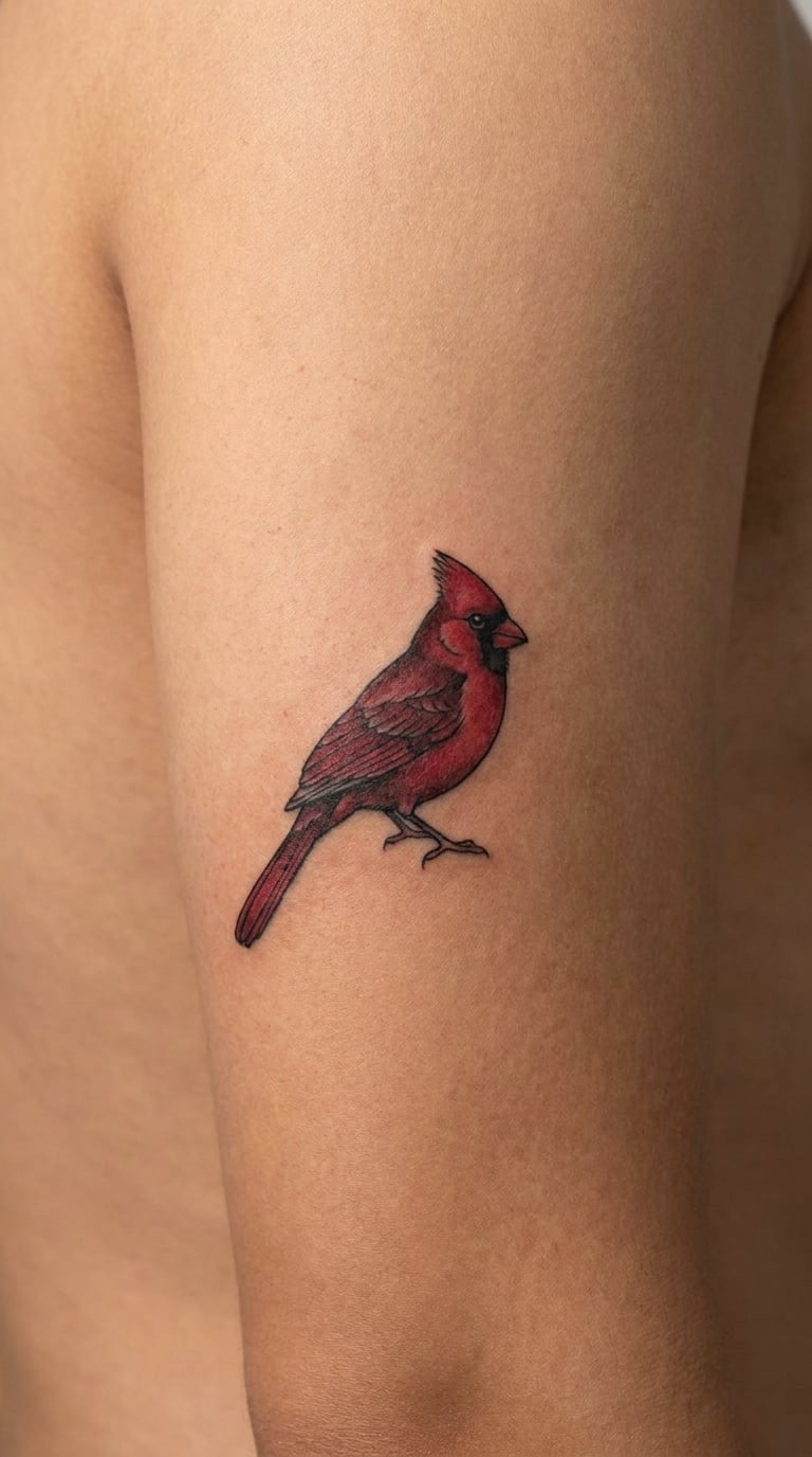 Cardinal in Red and Black on the Outer Upper Arm