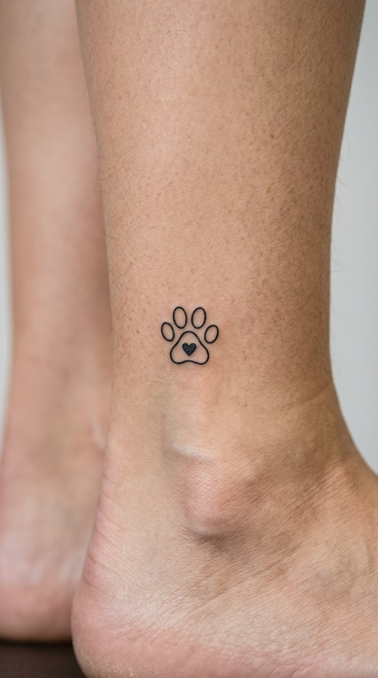 Paw Print with a Small Heart on the Inner Ankle
