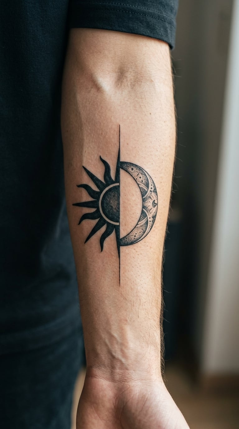 Sun and Moon Split on the Forearm
