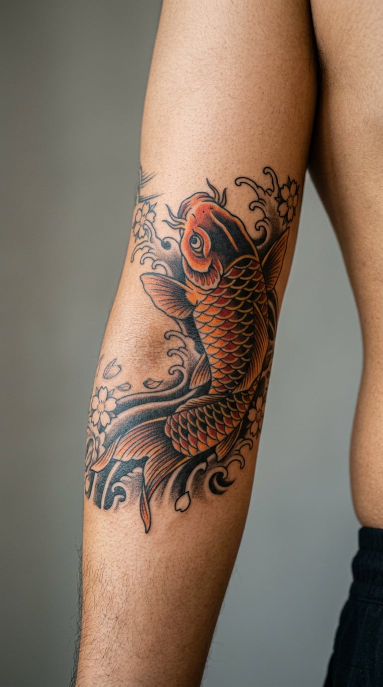 Koi Swimming Around the Elbow