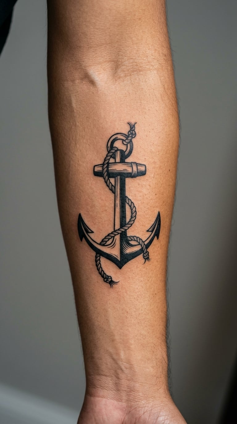 Nautical Anchor with Rope on the Outer Forearm