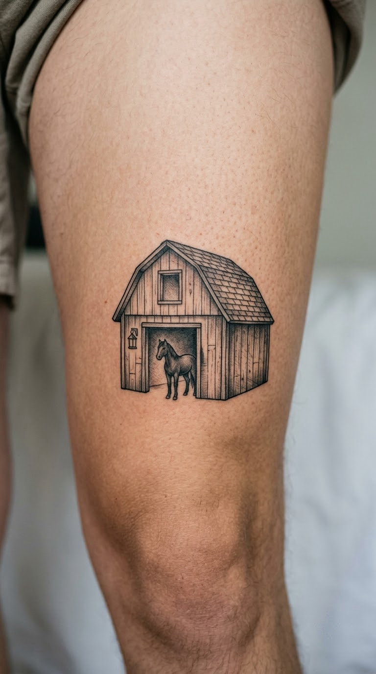 Barn and Horse Scene