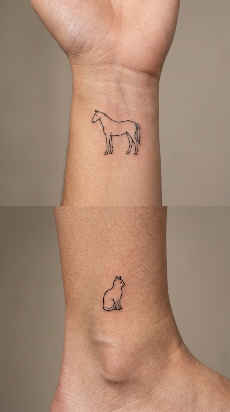 Matching Horse and Cat Tattoos