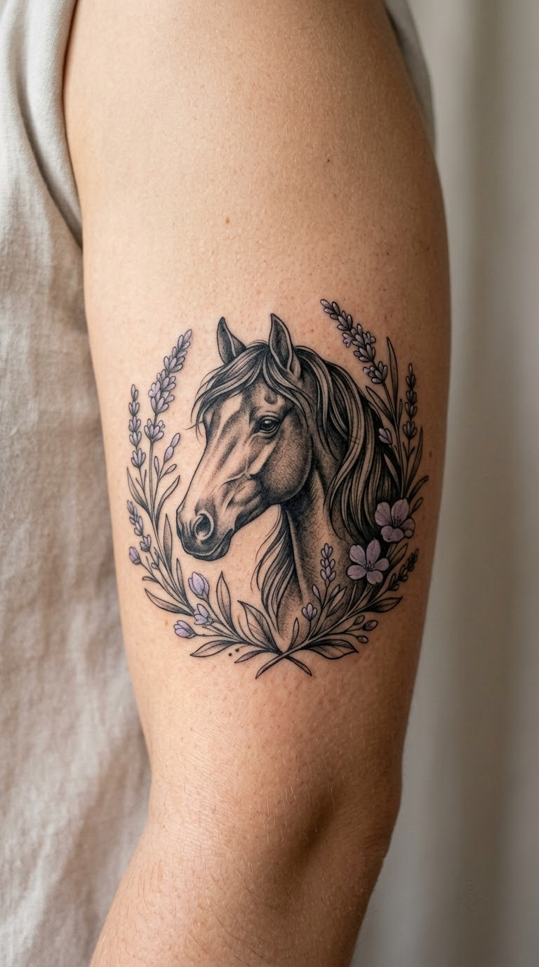 Horse Portrait with Floral Frame