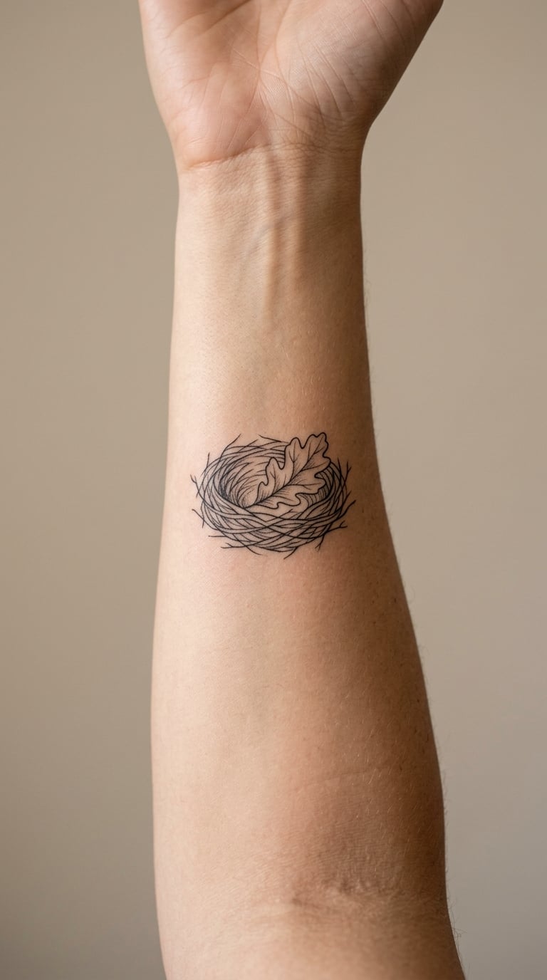 Fine-Line Empty Nest with a Single Leaf