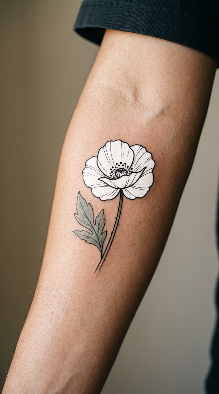 White Poppy with Grey Leaf