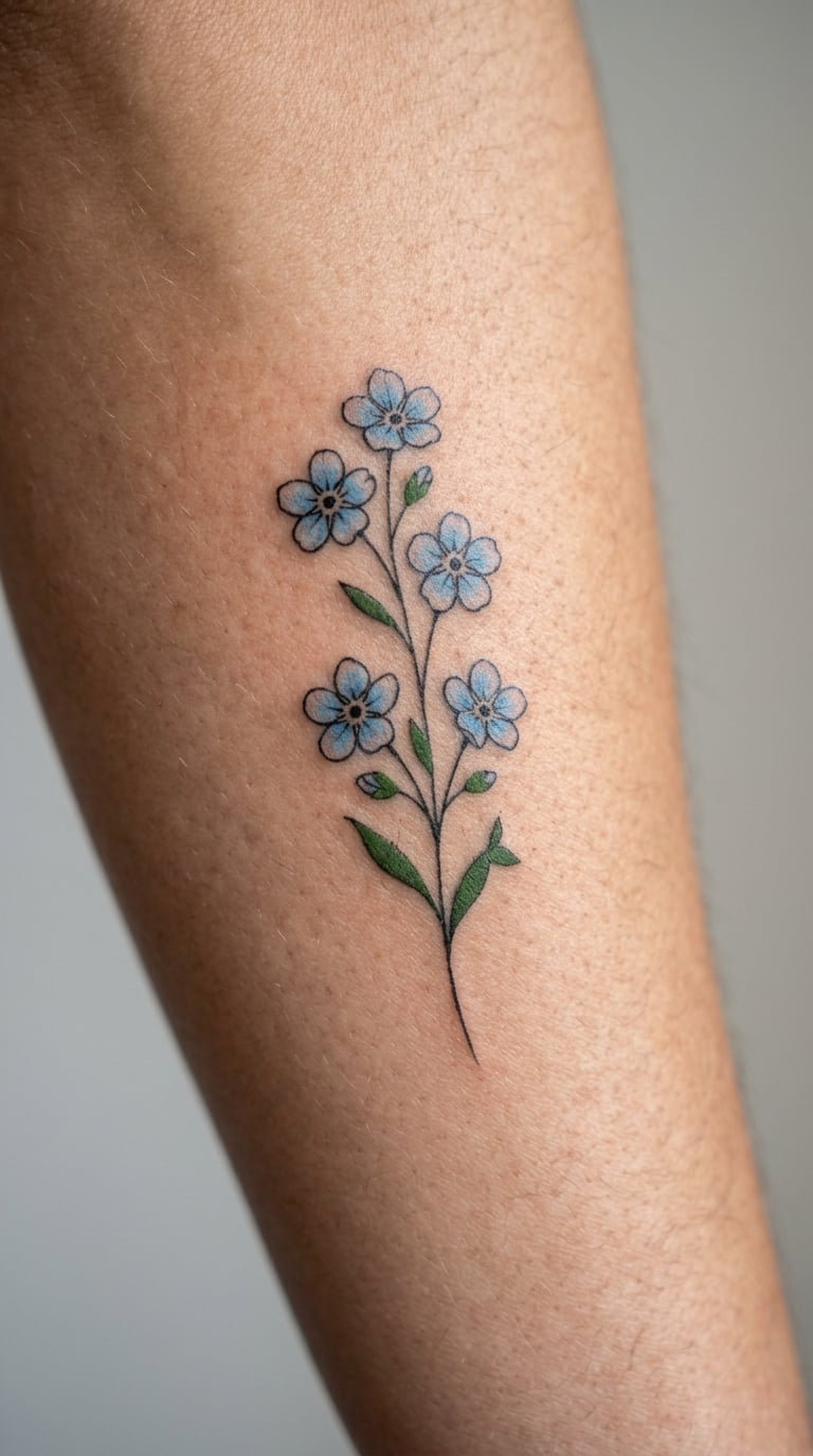 Forget-Me-Not Sprig in Fine Line
