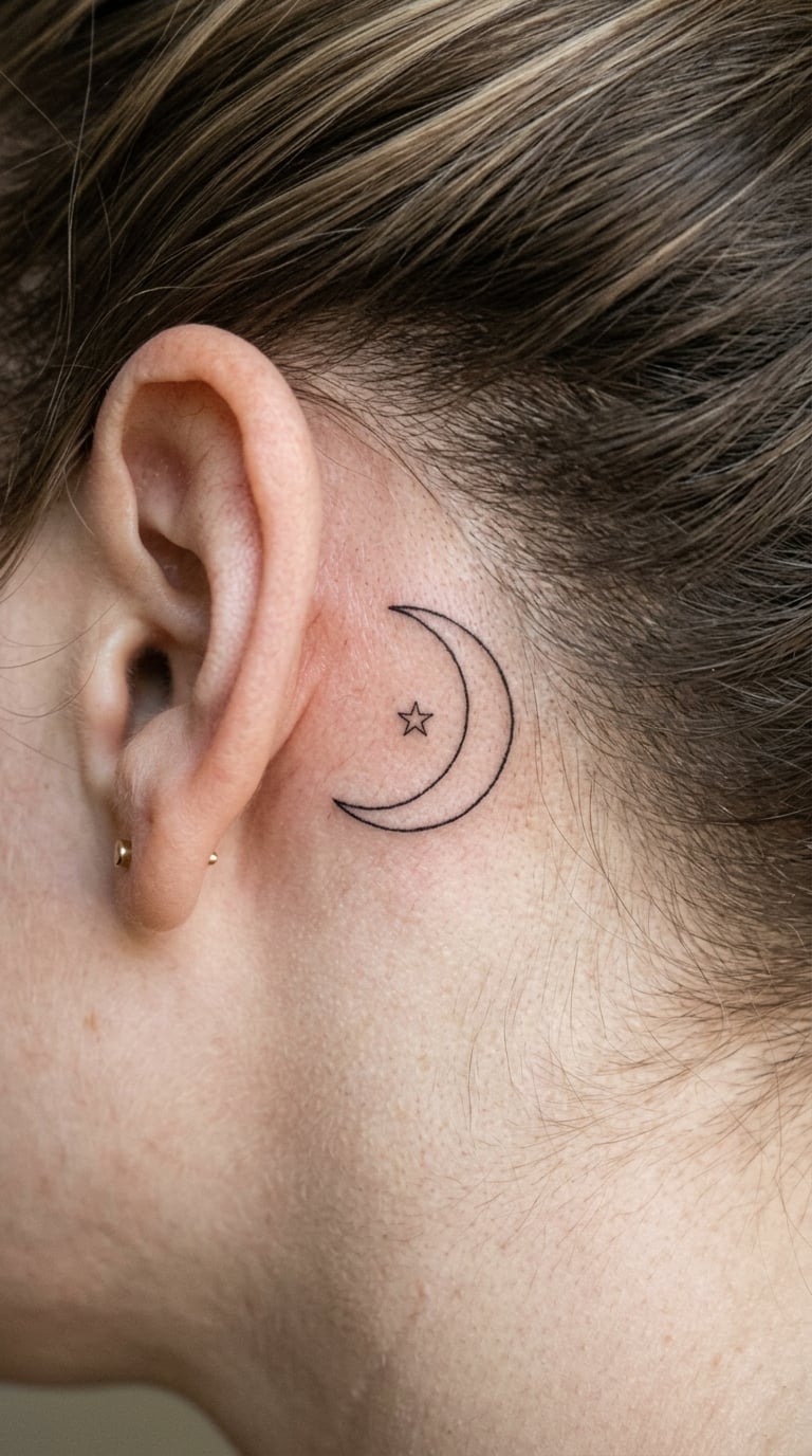 Crescent Moon Embracing a Small Star