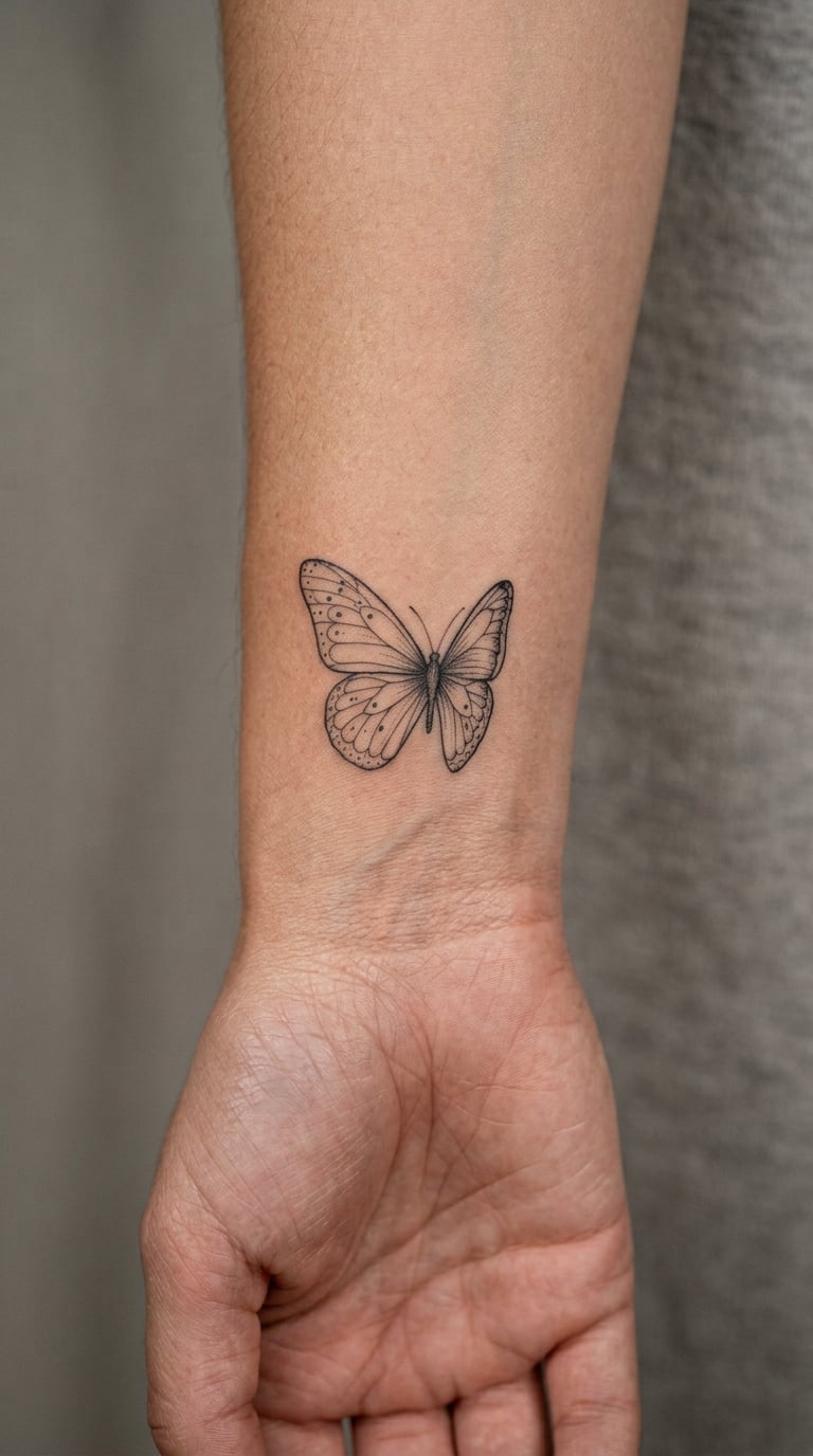 Delicate Butterfly with One Open Wing