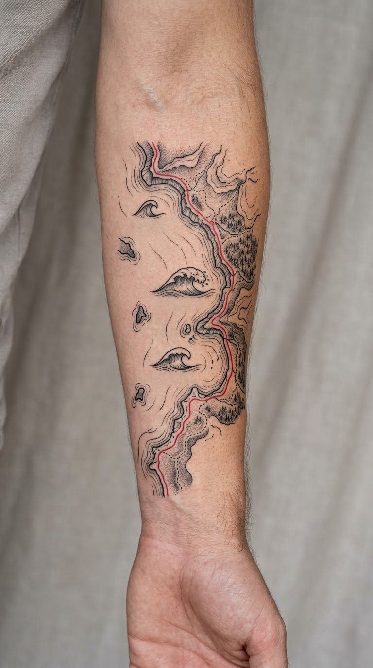 Coastal Map with a Surf Route