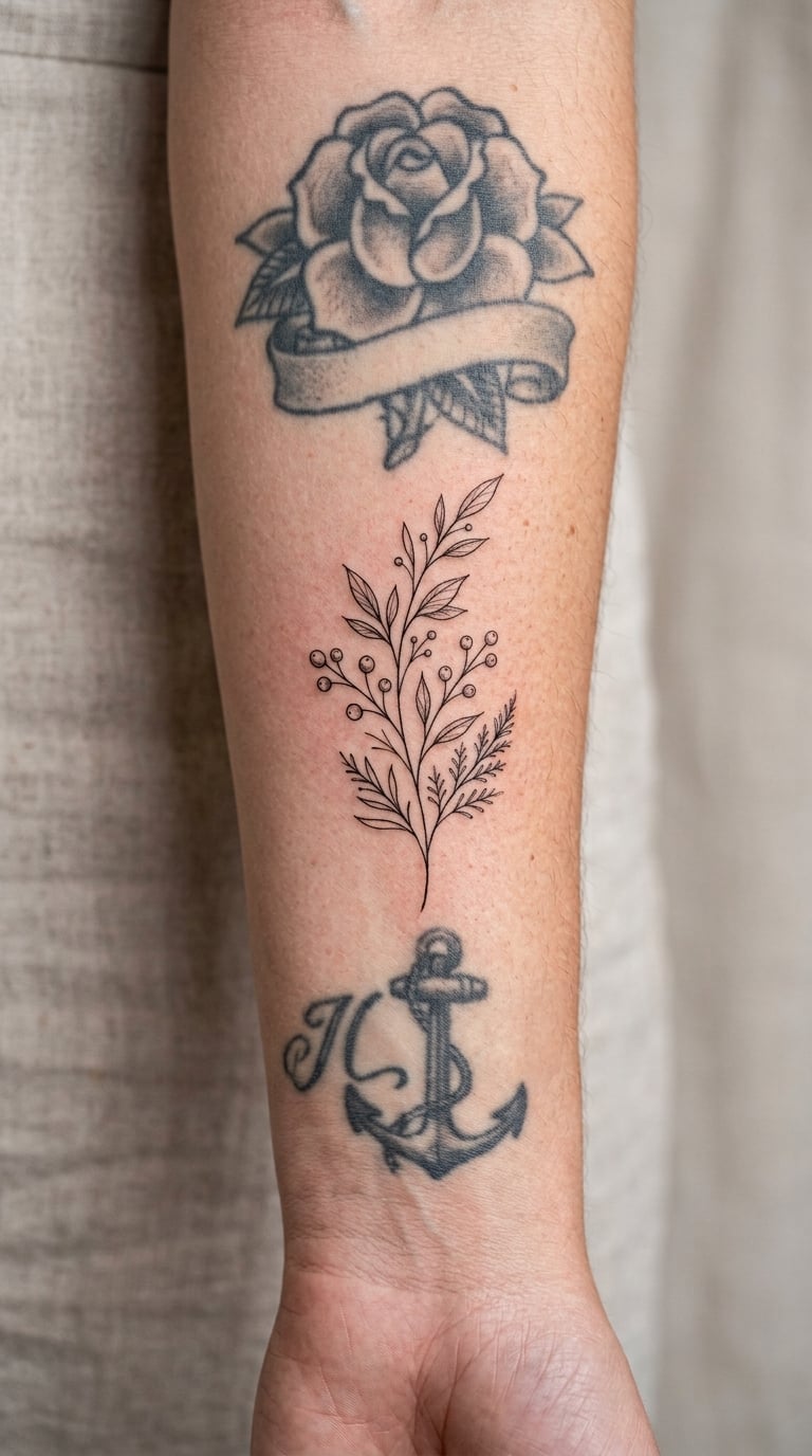 Mini Botanical Trail Filling a Gap in an Old Tattoo