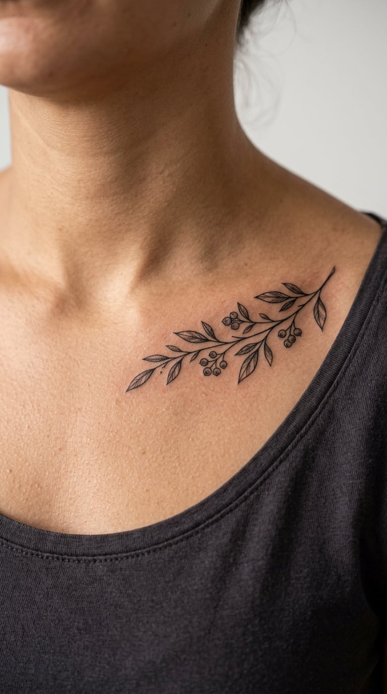 Botanical Branch Along the Collarbone