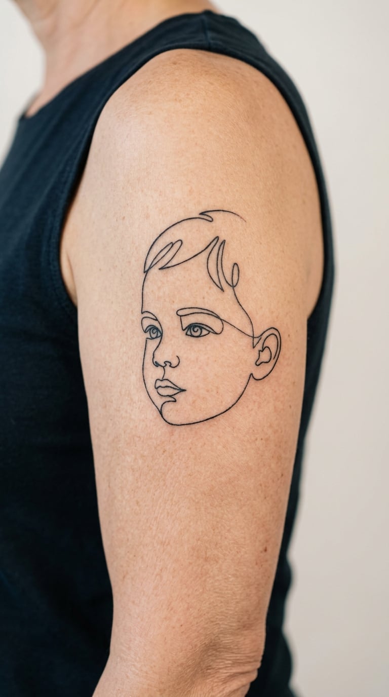 Single-Line Portrait of a Grandchild on the Upper Arm