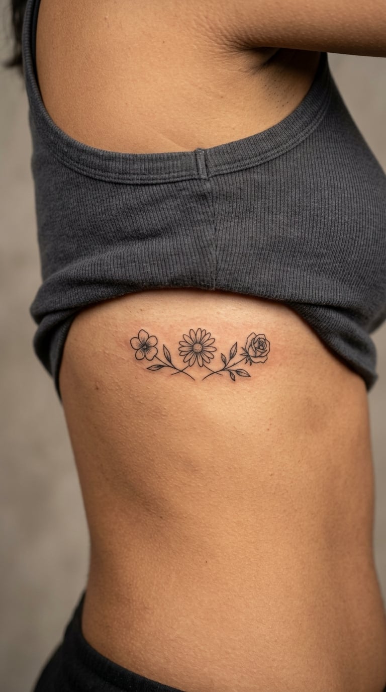 Three Birth Flowers in a Row on the Ribcage