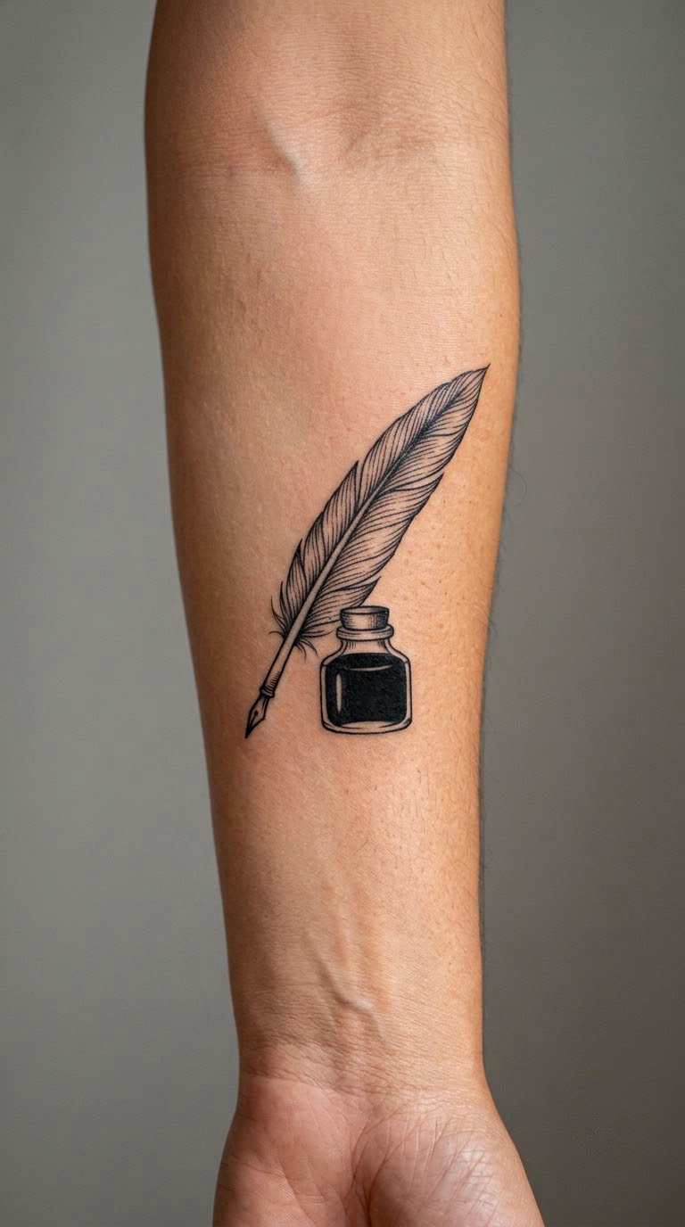 Fine-Line Quill and Ink Bottle
