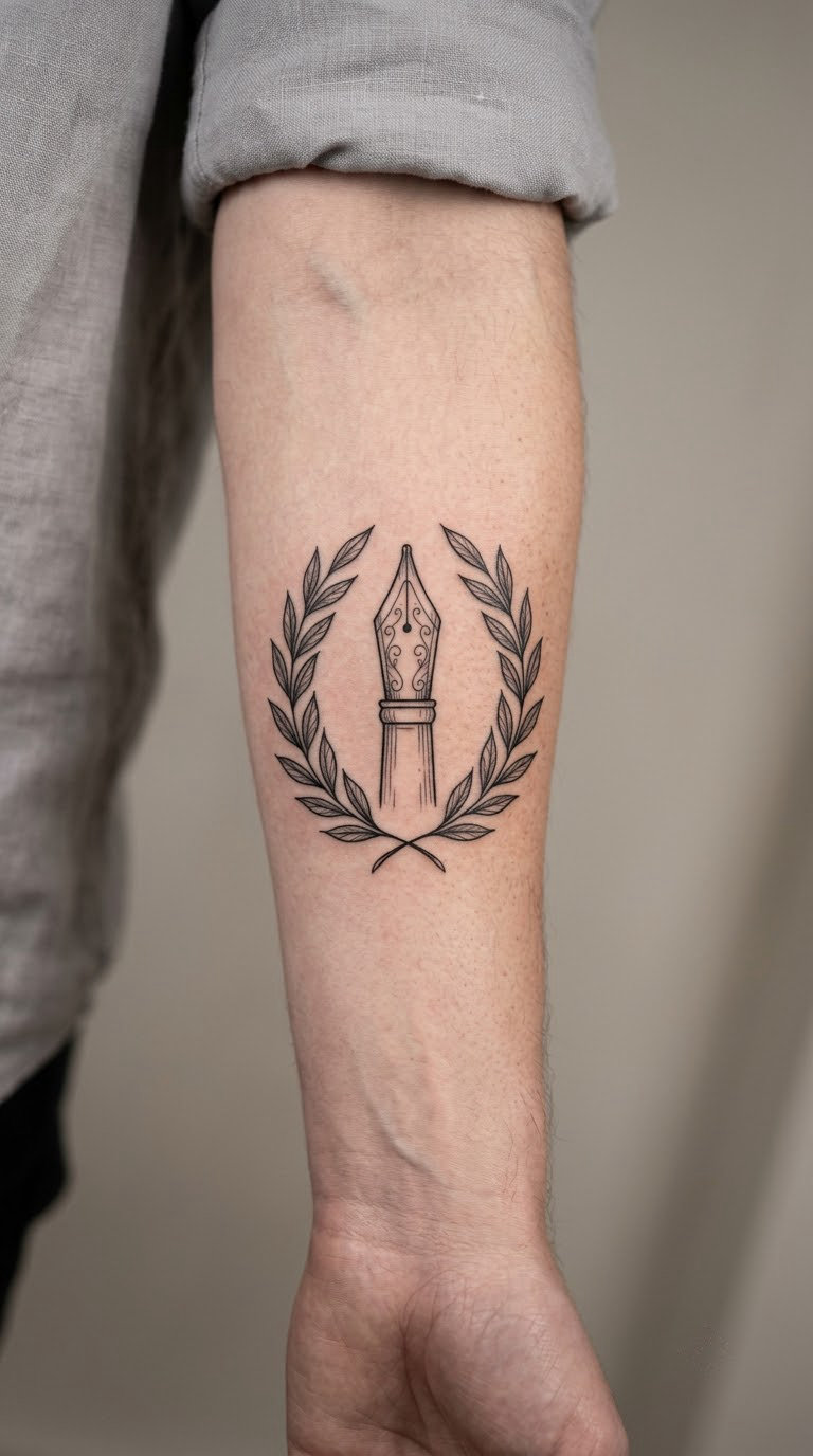 Botanical Laurel Wreath Around a Pen